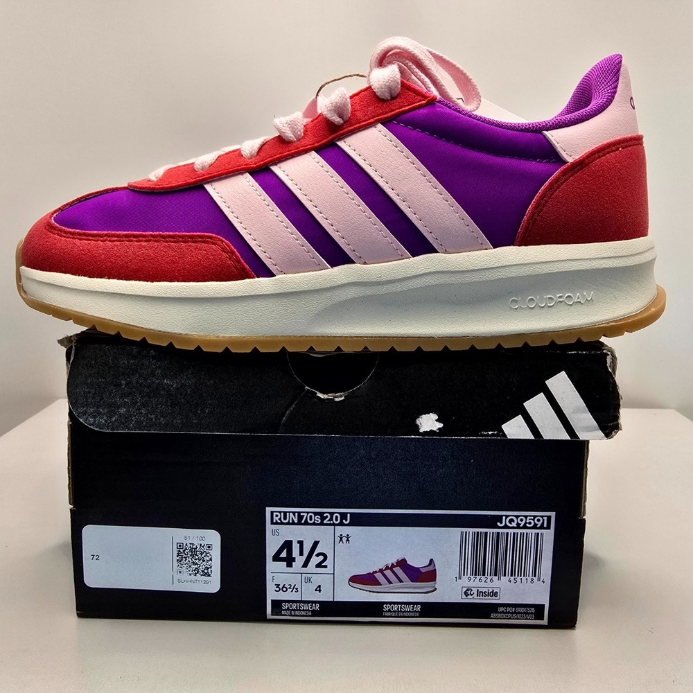 Adidas Run 70s 2.0 J JQ9591 Kids 4.5 Running Shoes Purple Burst Pink Sneaker
